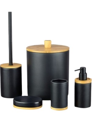 Tohana Seramik Banyo Seti Siyah - Bambu Malzemeden Yapılmış Beşli Set Modern Tasarım