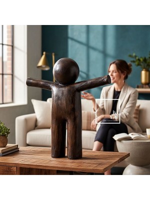 İki Yedi Konsept Modorso 772 Özgürlüğün Formu Ahşap Görünümlü Dekoratif Heykel Modern Salon Ev Ofis Bahçe Obje 56 cm