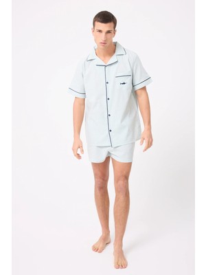 Marısılk™ Seastrıpe Erkek Yazlık Şortlu Gömlekli Pijama & Lounge Takımı