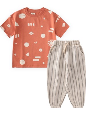 Cigit Organik Pantolonlu T-Shirt Takım 2-12 Yaş Oranj