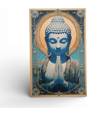 Hedea Mavi Buddha Meditasyon Ahşap Tablo - Aydınlanma ve Içsel Huzur Dekoru - 16X25 cm Özel Baskı Spiritüel Sanat