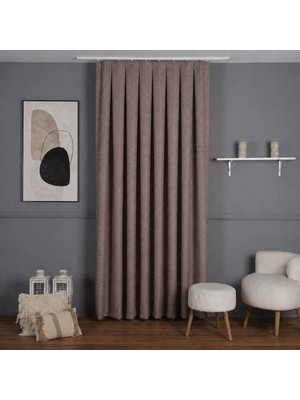 Mebelport Curtain Sık Pileli Keten Blackout Perde - %100 Karartma Fon Perde - Hazır Korniş Dikimli
