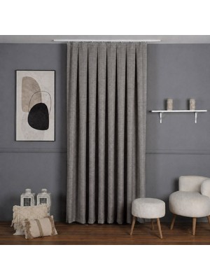 Mebelport Curtain Sık Pileli Keten Blackout Perde - %100 Karartma Fon Perde - Hazır Korniş Dikimli