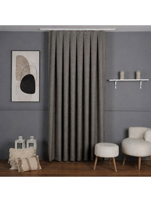 Mebelport Curtain Sık Pileli Keten Blackout Perde - %100 Karartma Fon Perde - Hazır Korniş Dikimli