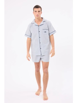Marısılk™ Seastrıpe Erkek Yazlık Şortlu Gömlekli Pijama & Lounge Takımı