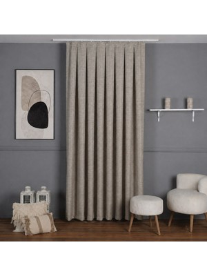 Mebelport Curtain Sık Pileli Keten Blackout Perde - %100 Karartma Fon Perde - Hazır Korniş Dikimli