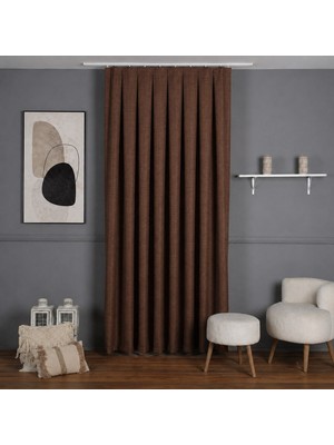 Mebelport Curtain Sık Pileli Keten Blackout Perde - %100 Karartma Fon Perde - Hazır Korniş Dikimli