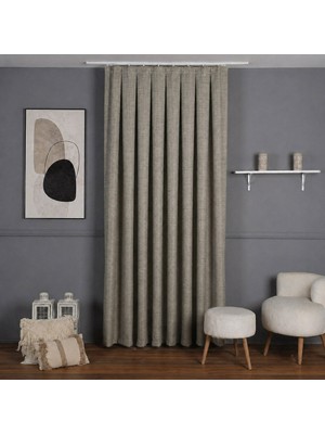 Mebelport Curtain Sık Pileli Keten Blackout Perde - %100 Karartma Fon Perde - Hazır Korniş Dikimli