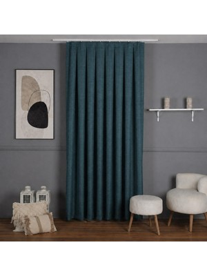 Mebelport Curtain Sık Pileli Keten Blackout Perde - %100 Karartma Fon Perde - Hazır Korniş Dikimli