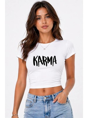 Nevermind Kadın Baby Tee Crop Tişört Karma Baskılı Slim Fit %100 Pamuk Yazlık Trend