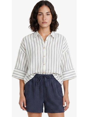Nautica Kadın Beyaz Regular Fit Kısa Kollu Çizgili Gömlek 65W311T.1BW