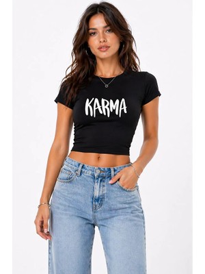 Nevermind Kadın Baby Tee Crop Tişört Karma Baskılı Slim Fit %100 Pamuk Yazlık Trend