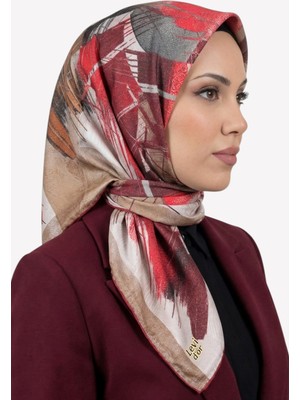 Hadiora Kadın Bordo Bej Soyut Desenli Kristal Eşarp