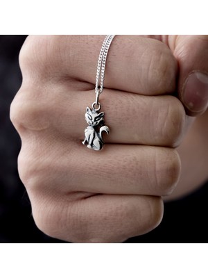 Ebrar Silver Gümüş Kedi Kolye 925 Ayar Gümüş Kedi Figürlü Unisex Kolye