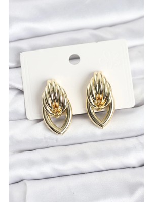 Zenvia Mey Ithalat® Pirinç Gold Renk Sarmal Damla Model Vintage Kadın Küpe