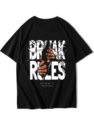 Brz Collection Unisex Oversize Break Rules T-Shirt Siyah