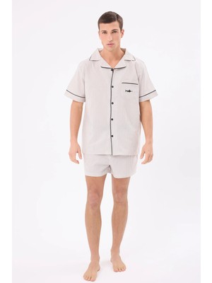 Marısılk™ Seastrıpe Erkek Yazlık Şortlu Gömlekli Pijama & Lounge Takımı