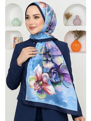 Hadiora Kadın Mavi Orkide Desenli Soft Şal