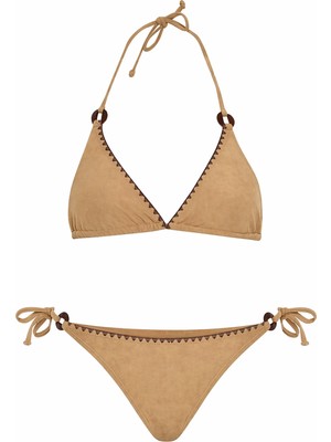 Brandhills Bej Renk Süet Dokulu Üçgen Bikini Takım