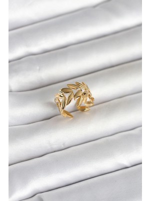 Zenvia Mey Ithalat® 316L Çelik Gold Renk Başak Figür Kadın Yüzük