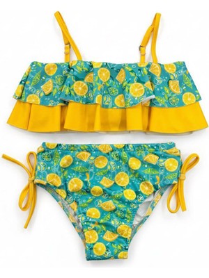 Miniğimin Cicileri Limon Desenli Fırfırlı Kız Çocuk Bikini Takımı - Sarı