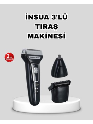 Genel Tedarik Insua 3’lü Tıraş Makinesi – 3 Farklı Kesim Başlığı, Güçlü Motor, 60 Dakika Kullanım