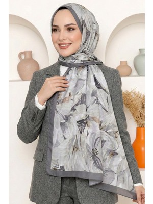 Hadiora Kadın Gri Çiçek Desenli Soft Şal