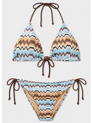 Brandhills Etnik Desenli Mavi Renk Üçgen Bikini Takımı