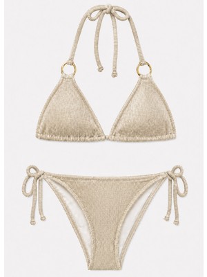 Brandhills Gold Renk Simli Fitilli Üçgen Bikini Takım