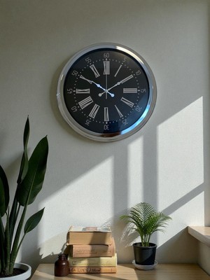 Zenvia Dark Elegance 40 cm Metal Krom Duvar Saati