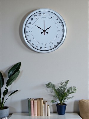 Zenvia Beyaz 40 cm Metal 24 Saat Göstergeli Özel Tasarım Duvar Saati