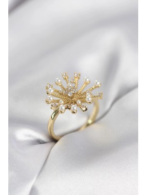 Zenvia Mey Ithalat® Gold Renk Karahindiba Model Zirkon Taşlı Kadın Yüzük