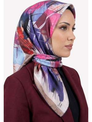 Hadiora Kadın Pembe Mor Soyut Desenli Kristal Eşarp