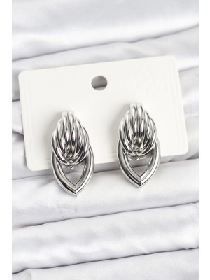 Zenvia Mey Ithalat® Pirinç Gümüş Renk Sarmal Damla Model Vintage Kadın Küpe