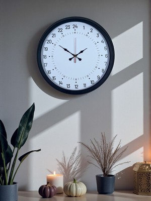 Zenvia Siyah 40 cm Metal 24 Saat Göstergeli Özel Tasarım Duvar Saati