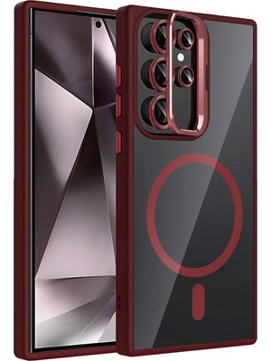 Zenvia Mey Ithalat®  Samsung Galaxy S24 Ultra Remim Lensli Magsafe Standlı Kapak - Bordo