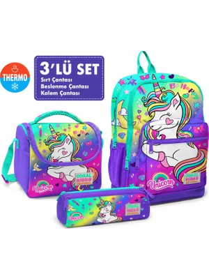Coral High Mor Su Yeşili Unicorn Sırt Çantası 23729+ Beslenme Çantası 11729+ Kalemlik 22029