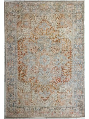 Pera Halı Bej ve Mavi Renkli Eskitilmiş Vintage Halı - Outlet - T0689OU