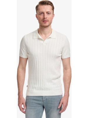Pierre Cardin Erkek Ekru Slim Fit %100 Pamuk Apaş Yaka Triko Tişört 50325074-VR019