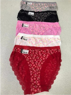 Tutku 12'li Paket Kadın Desenli Paça Dantelli Bikini Külot Asorti Kilot