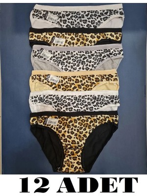 Tutku Kadın Leopar Desen Lüx Bikini Külot Karışık Asorti Renk 12 Adet