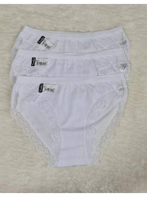 Tutku 3'lü Paket Beyaz Paça Dantelli Işık Bikini Külot