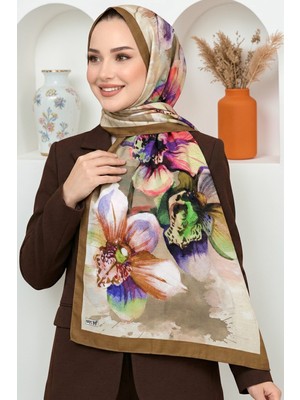 Hadiora Kadın Kahve Bej Orkide Desenli Soft Şal