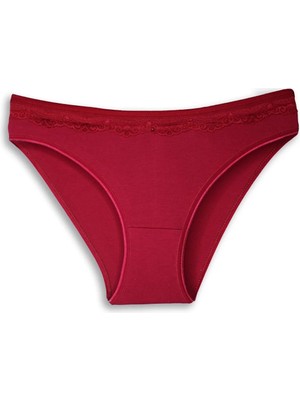Gümüş İç Giyim Gümüş Kırmızı Üstü Dantelli Slip Bayan Külot TM621