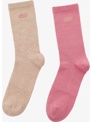 Skechers 2'Li Paket Athleisure S Logo Uzun Çorap Unisex Pembe-Bej Çorap S2520318-3706