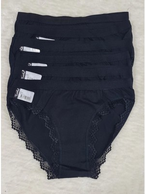 Tutku 6lı Paket Siyah Paça Dantelli Işık Bikini Külot
