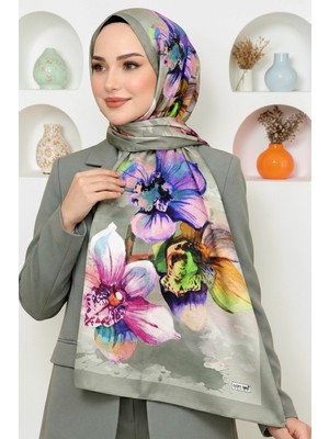 Hadiora Kadın Çağla Yeşili Orkide Desenli Soft Şal