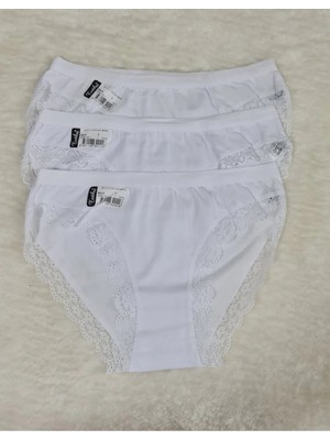 Tutku 3'lü Paket Beyaz Paça Dantelli Işık Bikini Külot
