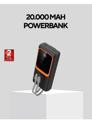 Genel Tedarik Powerbank 20000 Mah Dijital Ekranlı ve Çok Kablolu Hızlı Şarj Cihazı