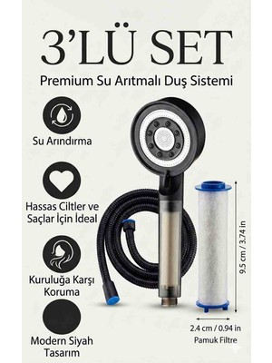 Tudor Segyhome 5 Fonksiyonlu Filtreli Lux Duş Başlığı+Örgülü Duş Hortumu+Yedek Filtre